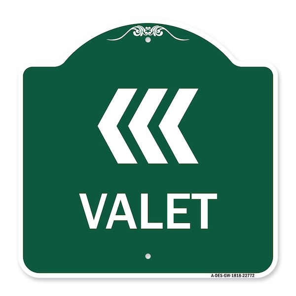 Signmission Designer Series Sign-Valet Left Arrow, Green & White Aluminum Sign, 18" x 18", GW-1818-22772 A-DES-GW-1818-22772 - main